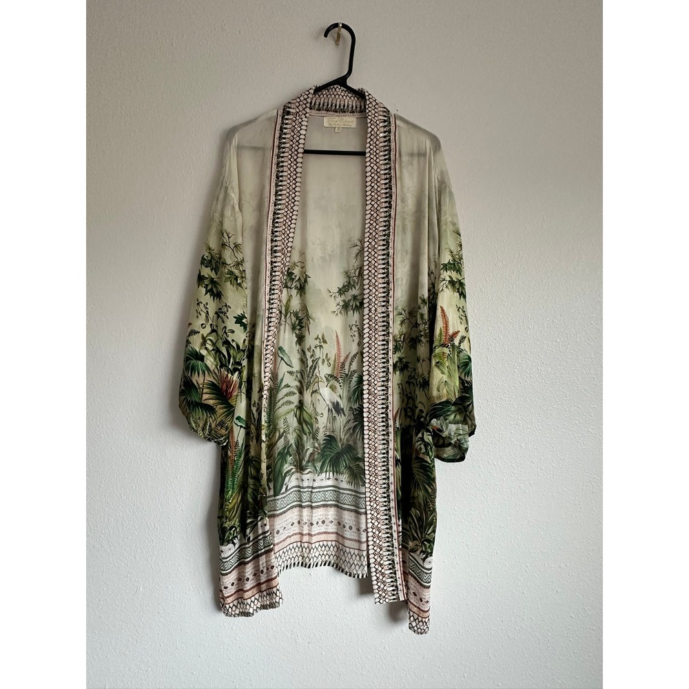 True Colours La Moda Tropical Jungle Silk Kimono Wrap Embellished One Size